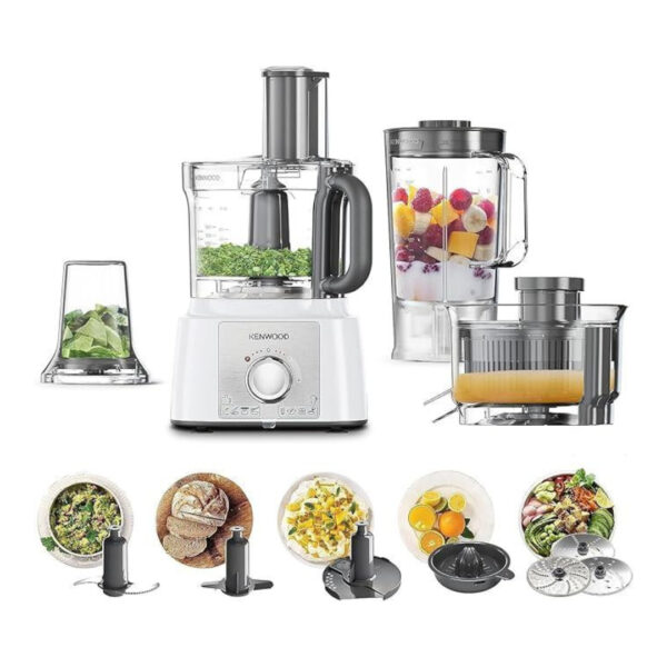 Kenwood FDP65.750WH Food Processor – 1000W, 3 L Bowl, 1.5 L Blender, 2 Speeds + Pulse