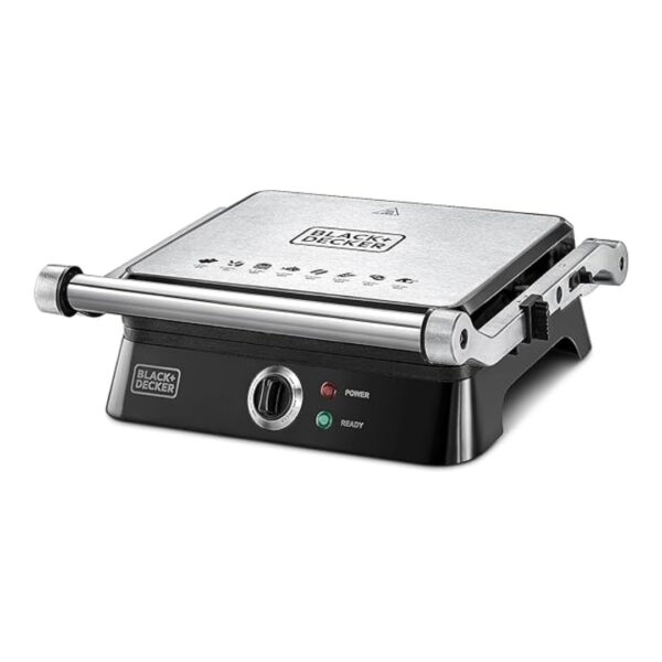Black+Decker 1400W Contact Grill With Full Flat Grill For Barbecue, Black - Cg1400-B5, (International warranty) - شواية كهربائية كبس 1400 وات من بلاك+ديكر، مع شواية مسطحة بالكامل للشواء