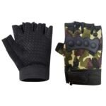 Half Finger Gloves With Hard Rubber Knuckle Protection For Exercises & Cycling, Camouflage Green