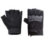 Half Finger Gloves With Hard Rubber Knuckle Protection For Exercises & Cycling, Black- قفازات