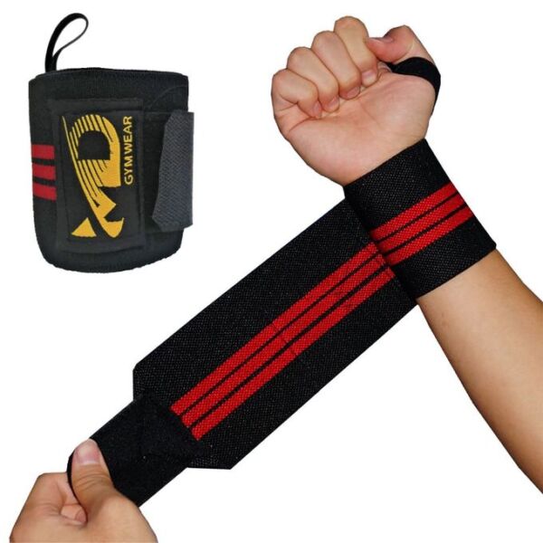 MD Gymwear Weight Lifting Wrist Wraps For Wrist Support - 2 Pcs - Black/Red