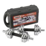 B - 15KG-Adjustable Chrome Dumbbell Set for Weightlifting Workout With Box, Black x Red - 15 كجم-طقم أوزان دمبل