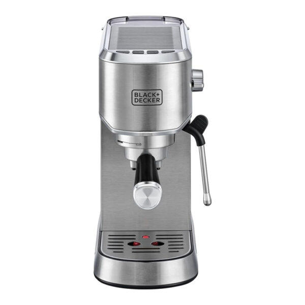 BLACK+DECKER Manual Barista Pump Espresso Coffee Machine, Cappuccino, Latte Macchiato, Milk Frother, 1450W, Silver - ECM150-B5, by BLACK+DECKER    ماكينة تحضير قهوة اسبريسو بمضخة باريستا يدوية، للكابتشينو ولاتيه ماكياتو، وصانع رغوة الحليب