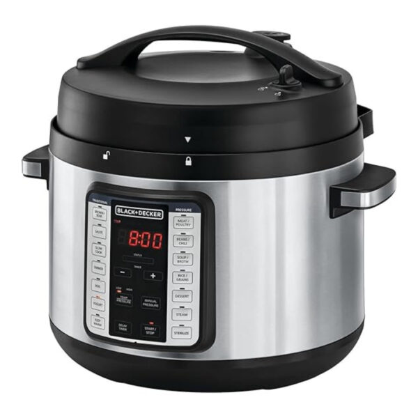 (Black+Decker Smart Steam Pot – 9-in-1 – 10L – 1350W – Programmable Electric Pressure Cooker – Black/Silver – (PCP1010-B5