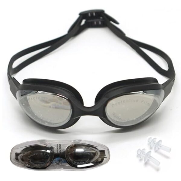 Dolphin Anti-Fog Swim Goggles Mirror Lens Adjustable Straps With Box & Ear Plugs