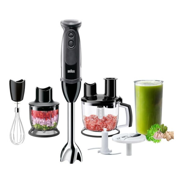 Braun Multiquick 5 Hand Blender MQ5285 BK 1000 Watts, 21 Speeds, 1.5 L Food Processor, and Chopper خلاط يدوي مالتي كويك 5 من بروان 1000 وات 21 سرعة محضر طعام سعة 1.5 لتر ومفرمة