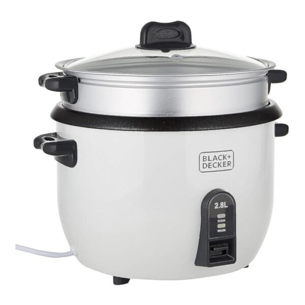 Black & Decker Rc2850-B5 2.8 Liter Non-Stick Rice Cooker, White, Stainless Steel Material