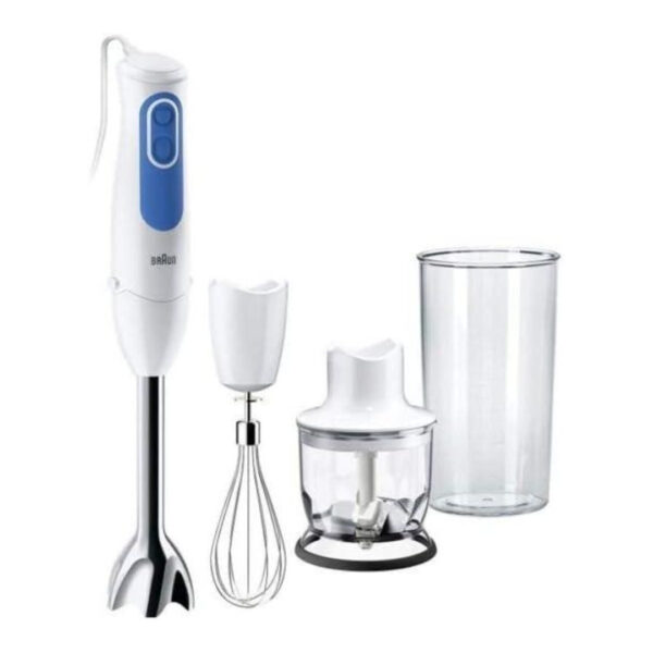 Braun MultiQuick 3 MQ3025 Hand Blender – 700W, Dual-Speed, Chopper + Whisk + 600 ml Beaker (White)