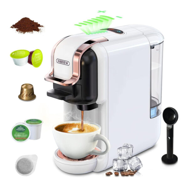 HiBREW 5-in-1 Coffee Machine, 19 Bar Espresso Machine for Capsules Cold/Hot Mode, H2B(White) ماكينة تحضير القهوة 4 في 1 من هيبريو بوظيفة سخن وبارد