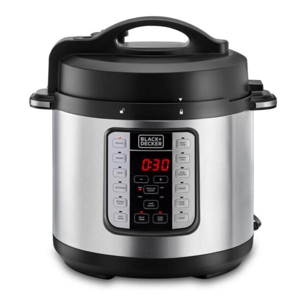BLACK & DECKER Smart Steam Pot, 1000W, 7 in 1, 6 Liters, Pressure Cooker, Black/Silver - PCP1000-B5
