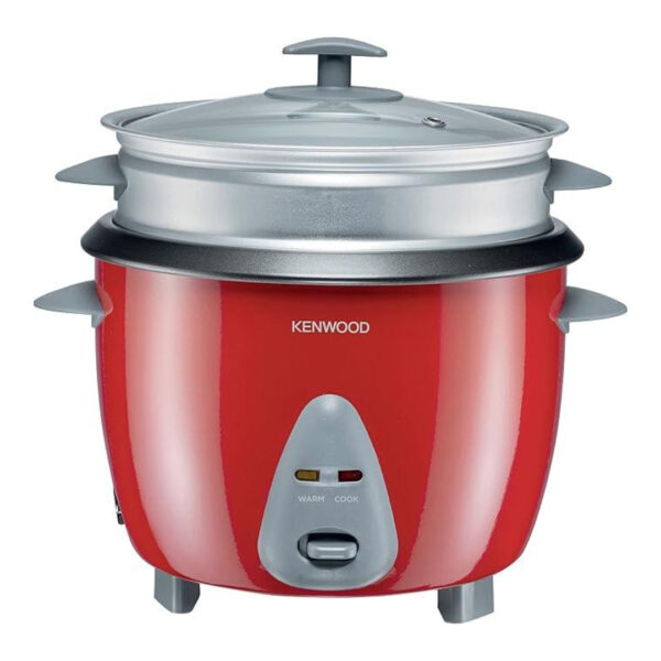 KENWOOD 2-in-1 Rice Cooker 1.8L 10-Cups Rice with Food Steamer Basket, Non-Stick Cooking Pot, Temepered Glass Lid, Warm/Cook Lights, Spatula Holder, Detachable Cord RCM44.000RD Red