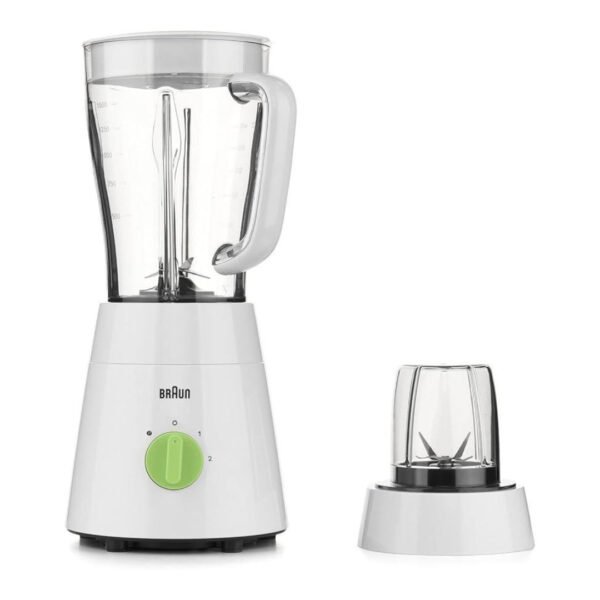 Braun JB0115WH – 500W, 1.5 L Working Jug (max ≈1.75 L), 4-Blade System – White/Green