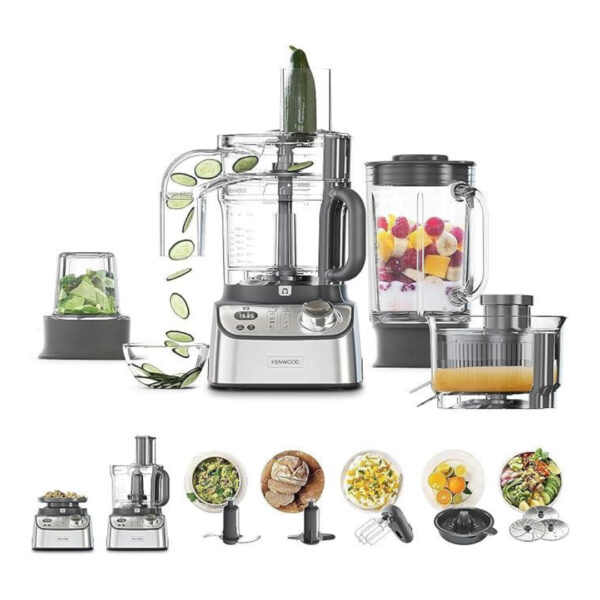 Kenwood Food Processor 1000W with Glass Blender, Glass Mill, Juicer Extractor, Dual Metal Whisk, Dough Maker, Citrus Juicer, Express Serve/Salad Maker, FDM71.980SS Silver - International Warranty محضر طعام من كينوود