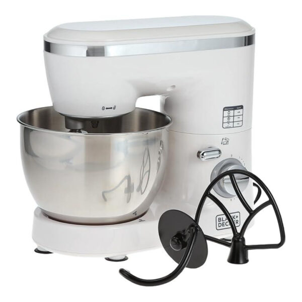 Black+Decker SM1000-B5 Stand Mixer – 1000 W, Planetary Mixing, 6 Speeds + Pulse (White)