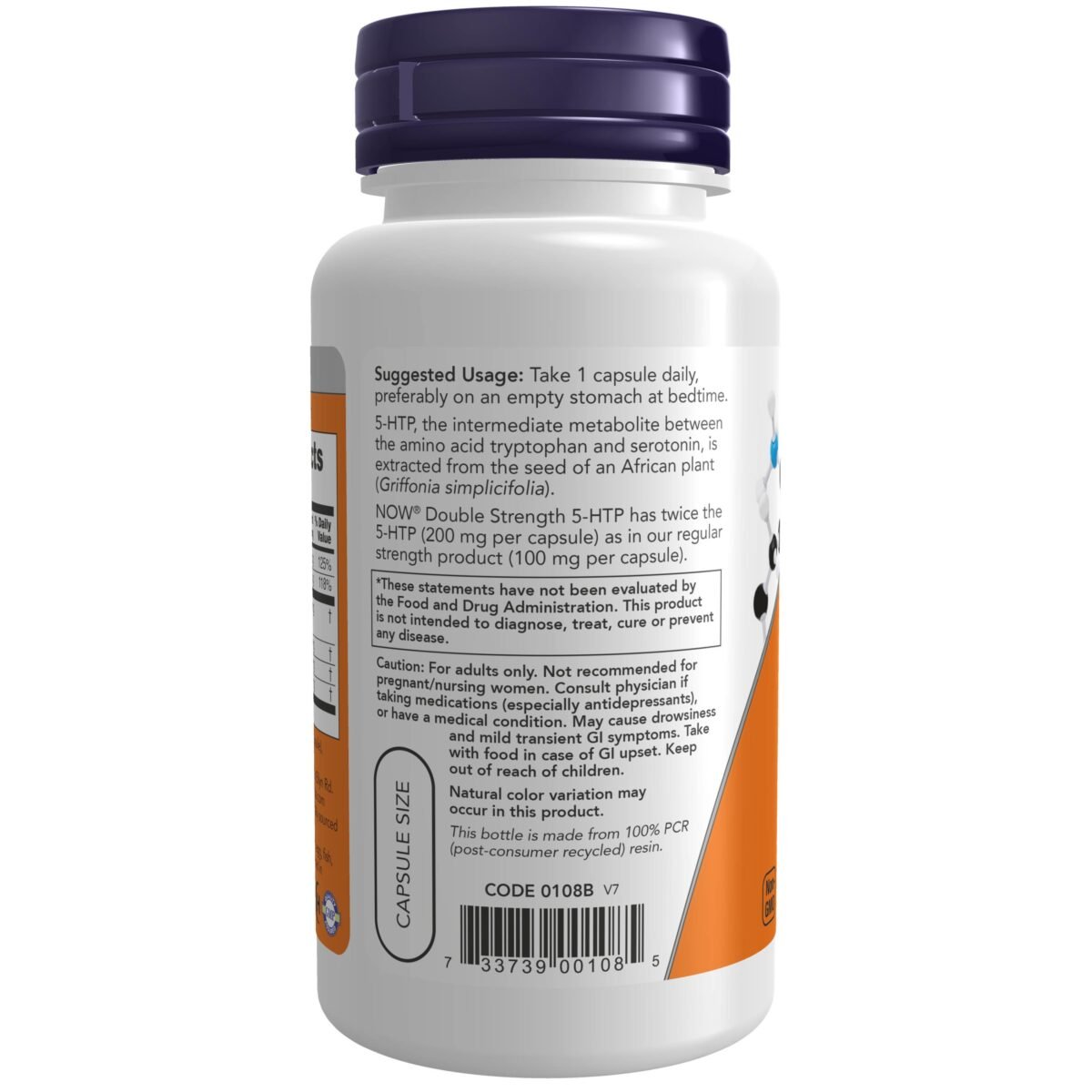 NOW 5-HTP 100 mg - 60 Veg Capsules - Image 2