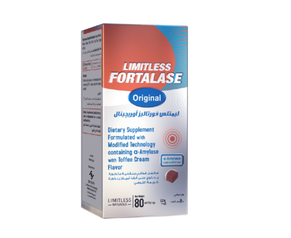 Limitless Fortalase 60mg Alpha Amylase Syrup Toffee Cream Flavor 80 ml