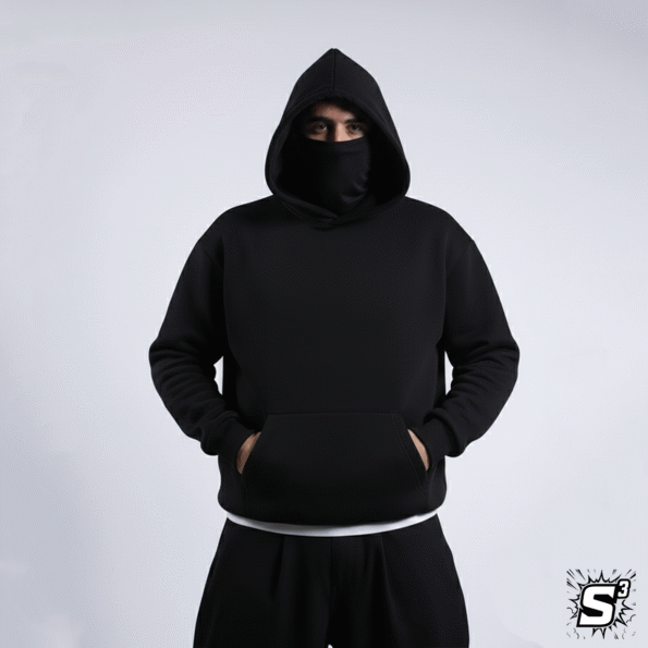 هودي بيزك أسود اوڤرسايز