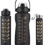 3-in-1 Sports Water Bottle Set (2L + 900ml + 300ml) – Motivational Time Marker Design
