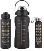 3-in-1 Sports Water Bottle Set (2L + 900ml + 300ml) – Motivational Time Marker Design