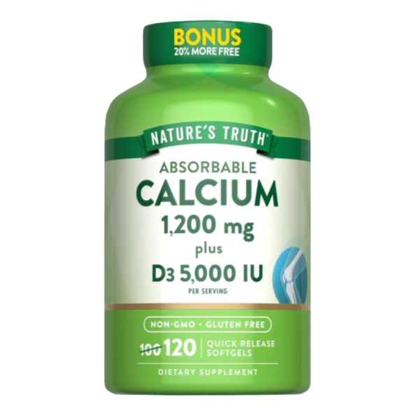 Nature's Truth, Calcium 1200 mg with Vitamin D3 5000 IU, 120 Softgel, 60 Servings