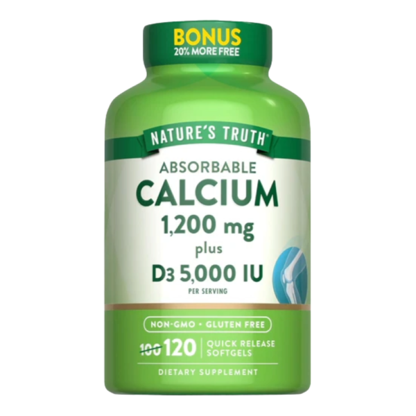 Nature's Truth, Calcium 1200 mg with Vitamin D3 5000 IU, 120 Softgel, 60 Servings