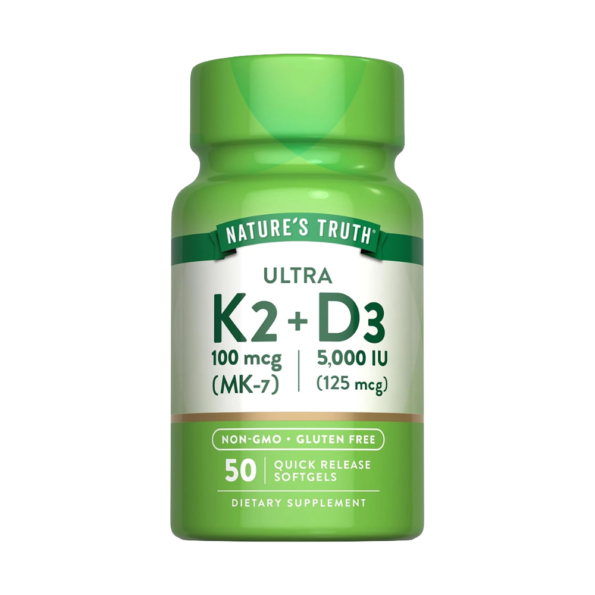 Nature's Truth, Ultra K2 100mcg + D3 5000IU, 50 Quick Release Softgels, 50 Servings