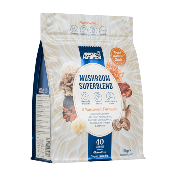 Applied Nutrition, Mushroom Superblend, Lions Mane, Reishi, Chaga, Shiitake, Maitake, Tremella, Cordyceps Sinensis, King Trumpet, 160g, 40 Servings