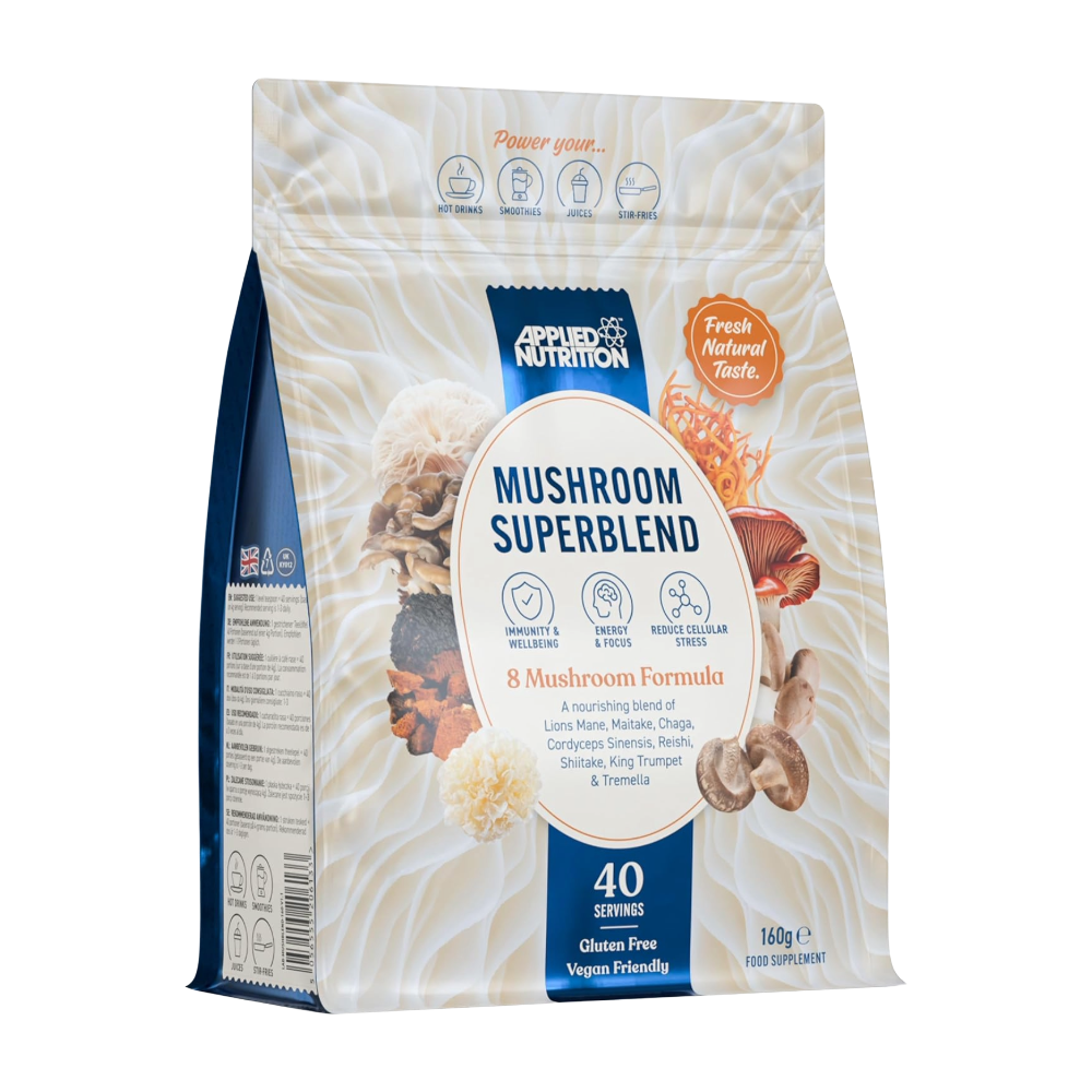 Applied-Nutrition-Mushroom-Superblend-Lions-Mane-Reishi-Chaga-Shiitake-Maitake-Tremella-Cordyceps-Sinensis-King-Trumpet-160g-40-Servings-1 Applied Nutrition, Mushroom Superblend, Lions Mane, Reishi, Chaga, Shiitake, Maitake, Tremella, Cordyceps Sinensis, King Trumpet, 160g, 40 Servings